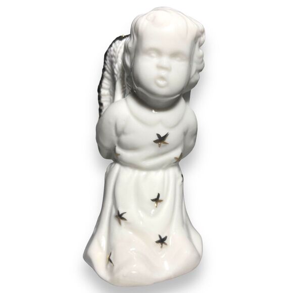 Angel Figurine White Ceramic Porcelain Gold Trim Candle Holder 4 6/8 in Vintage - Picture 5 of 10